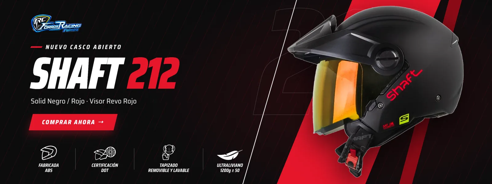 Nuevo casco abierto Shaft 212, Solid Negro / Rojo con visor Revo Rojo